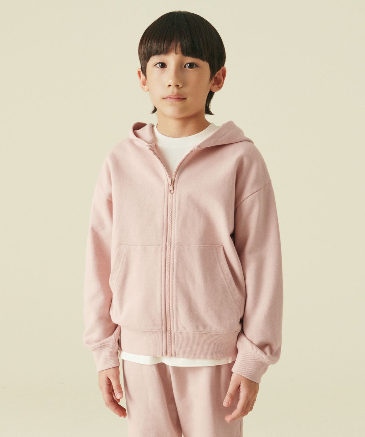 무신사 스탠다드 키즈(MUSINSA STANDARD KIDS) 오버사이즈 후디드 스웨트 집업 [인디언 핑크]