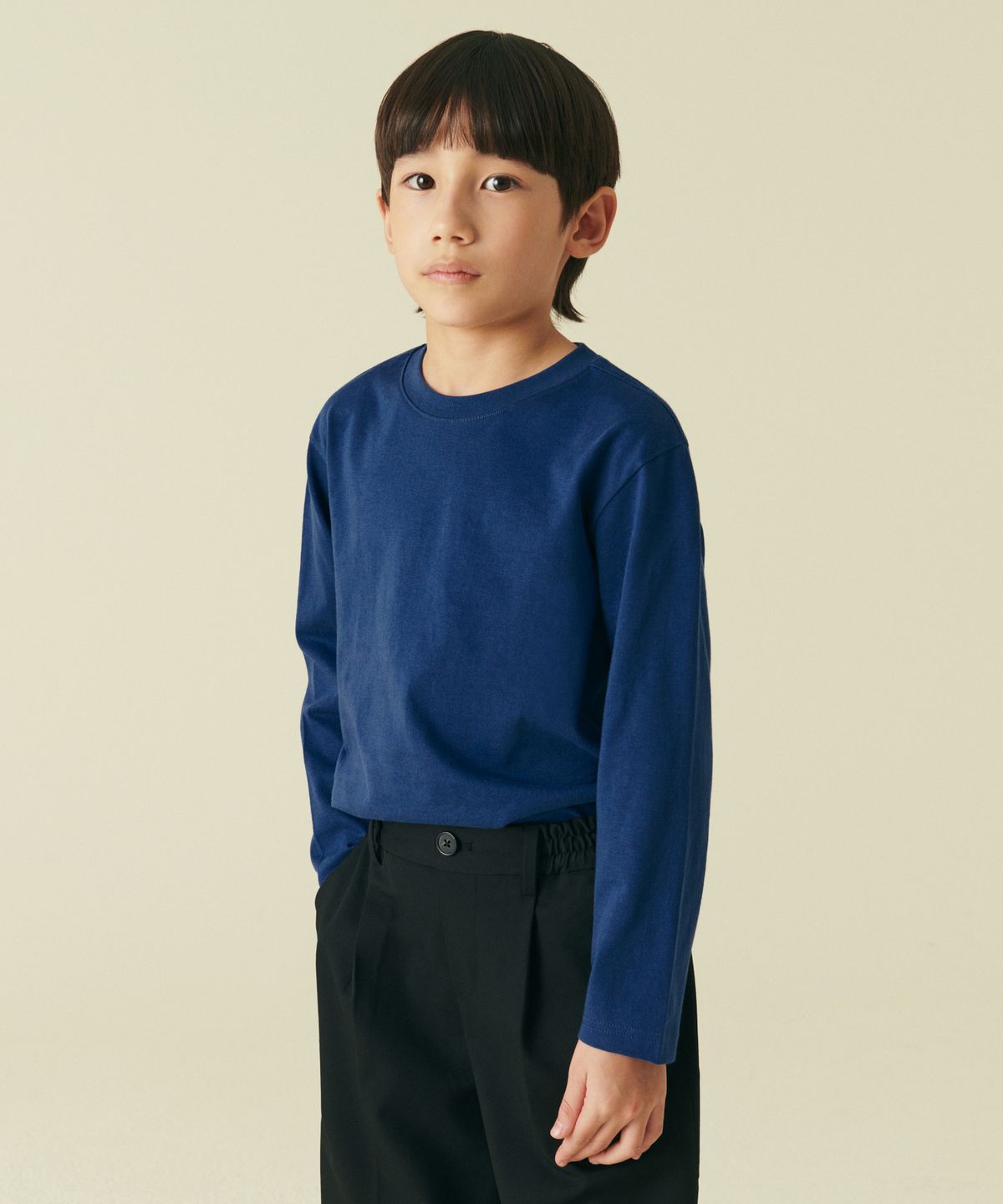 무신사 스탠다드 키즈(MUSINSA STANDARD KIDS) 릴렉스드 크루 넥 긴소매 티셔츠 [더스티 블루]