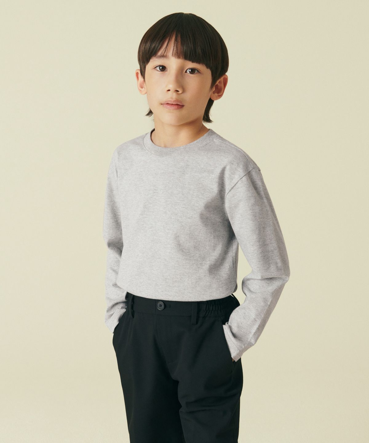 무신사 스탠다드 키즈(MUSINSA STANDARD KIDS) 릴렉스드 크루 넥 긴소매 티셔츠 [미디엄 그레이]