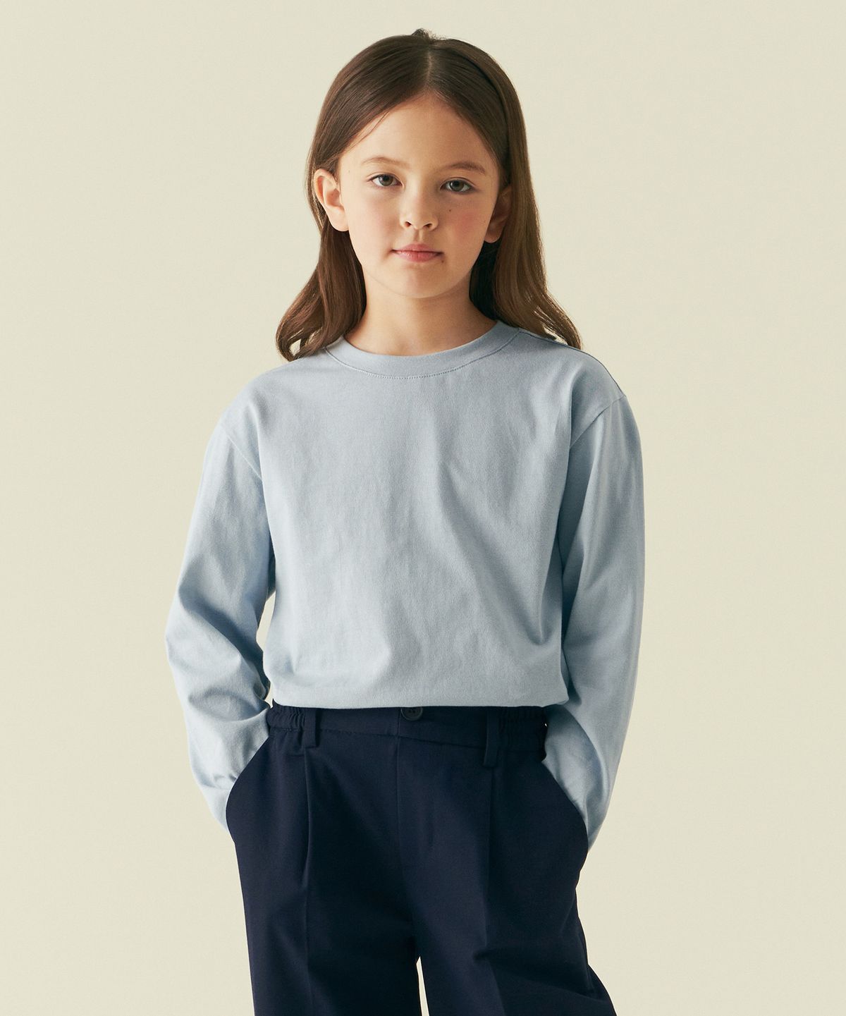 무신사 스탠다드 키즈(MUSINSA STANDARD KIDS) 릴렉스드 크루 넥 긴소매 티셔츠 [블루 그레이]