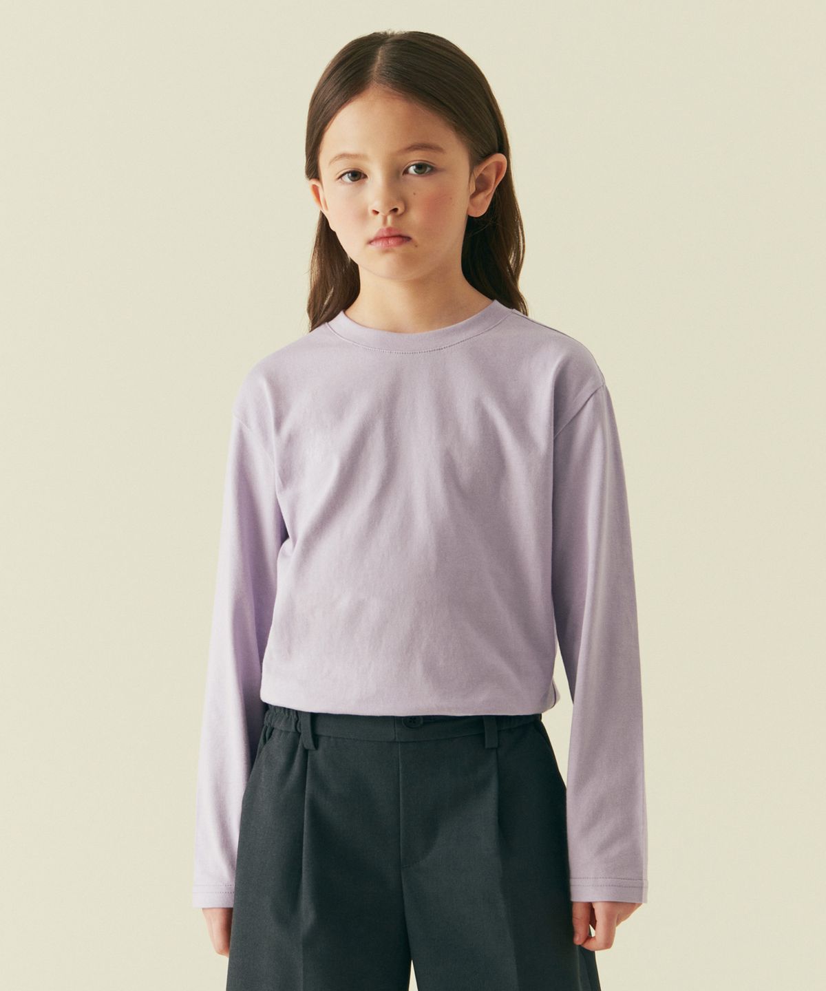 무신사 스탠다드 키즈(MUSINSA STANDARD KIDS) 릴렉스드 크루 넥 긴소매 티셔츠 [라벤더]