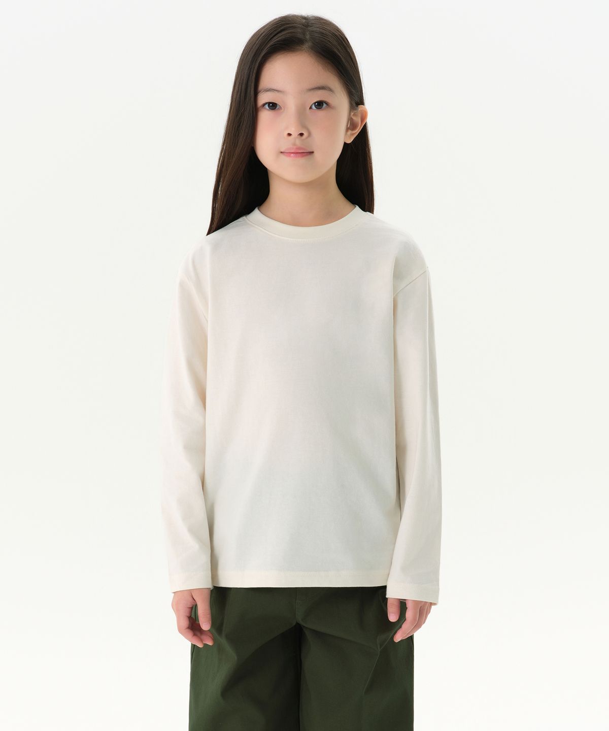 무신사 스탠다드 키즈(MUSINSA STANDARD KIDS) 릴렉스드 크루 넥 긴소매 티셔츠 [크림]