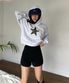 W STAR LOGO CROPPED HOODIE LIGHT GREY(CV2CFFM401A)