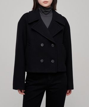 우먼즈 캐시미어 블렌드 쇼트 피 코트 [블랙]