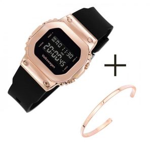 메탈릭 케이스 디지털 시계 + 뱅글팔찌 세트
