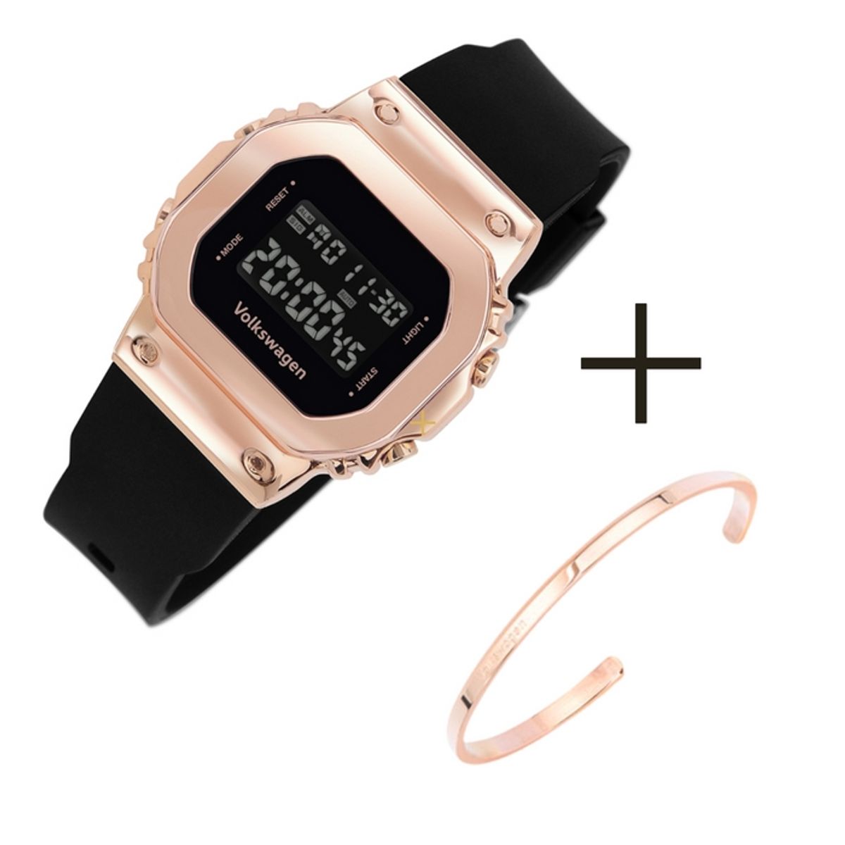 폭스바겐 와치(VOLKSVAGEN WATCH) 메탈릭 케이스 디지털 시계 + 뱅글팔찌 세트