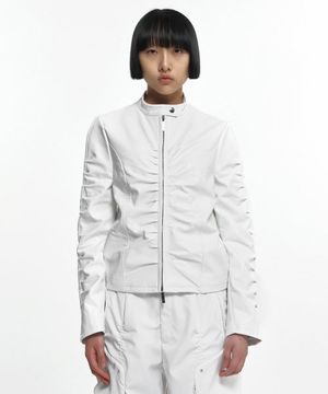 SHIRRING LEATHER JACKET IVORY