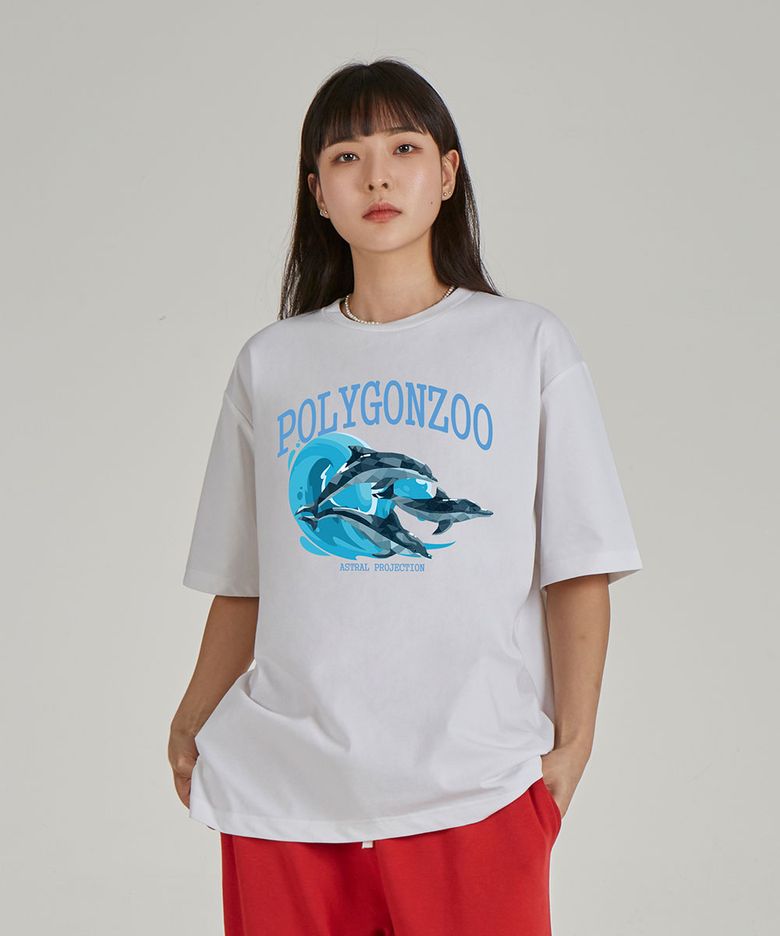 폴리곤 돌핀 라운드 넥 15수 면 반팔 티셔츠_화이트