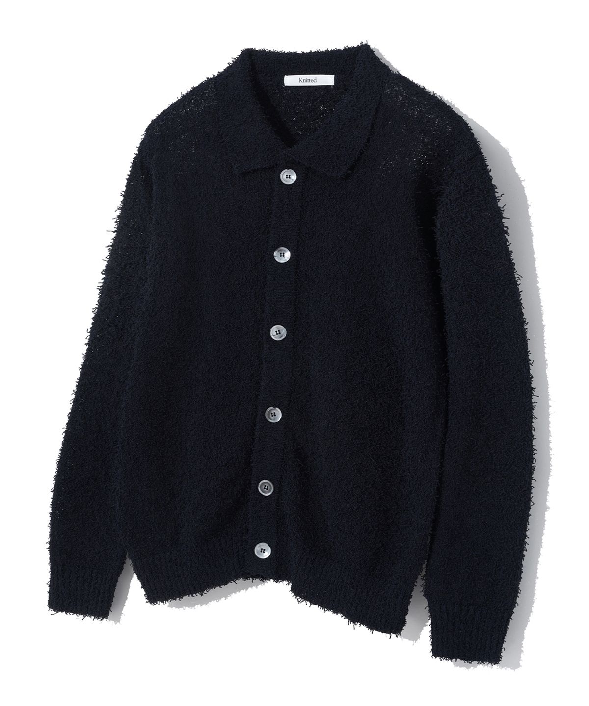 니티드(KNITTED) 테일 카라 가디건 BLACK