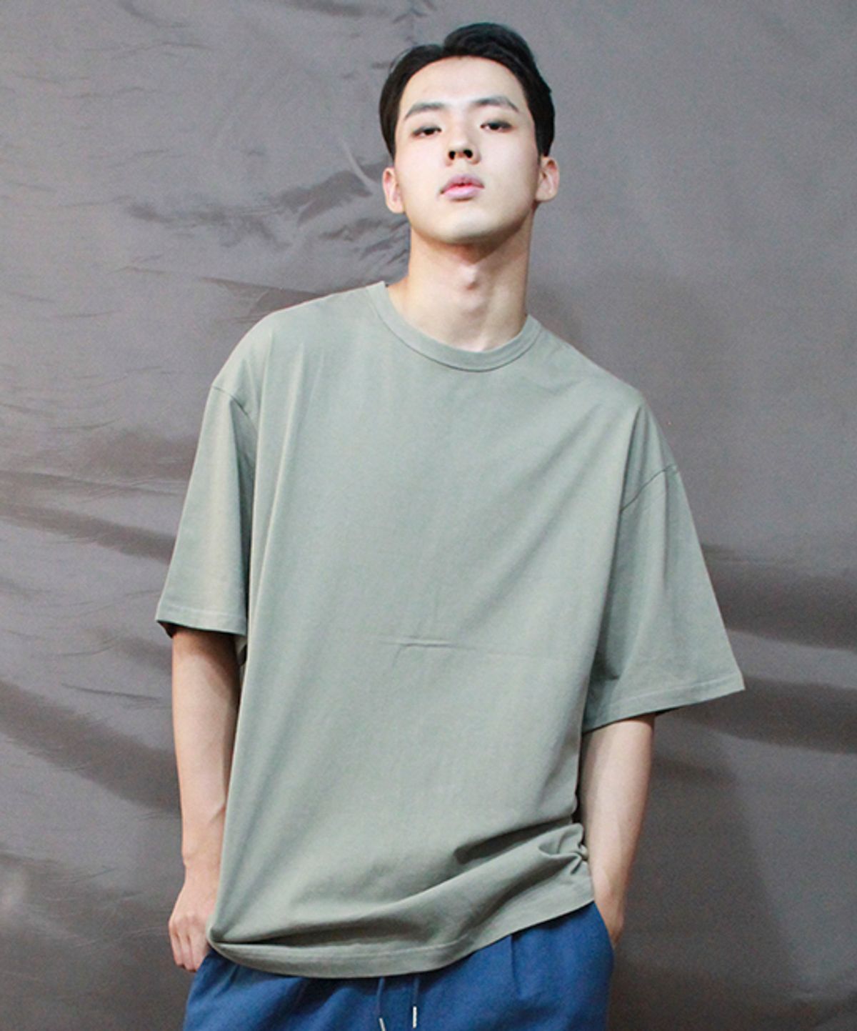 드마크(DEMARC) 박스핏 무지 반팔 티셔츠 라이트 카키