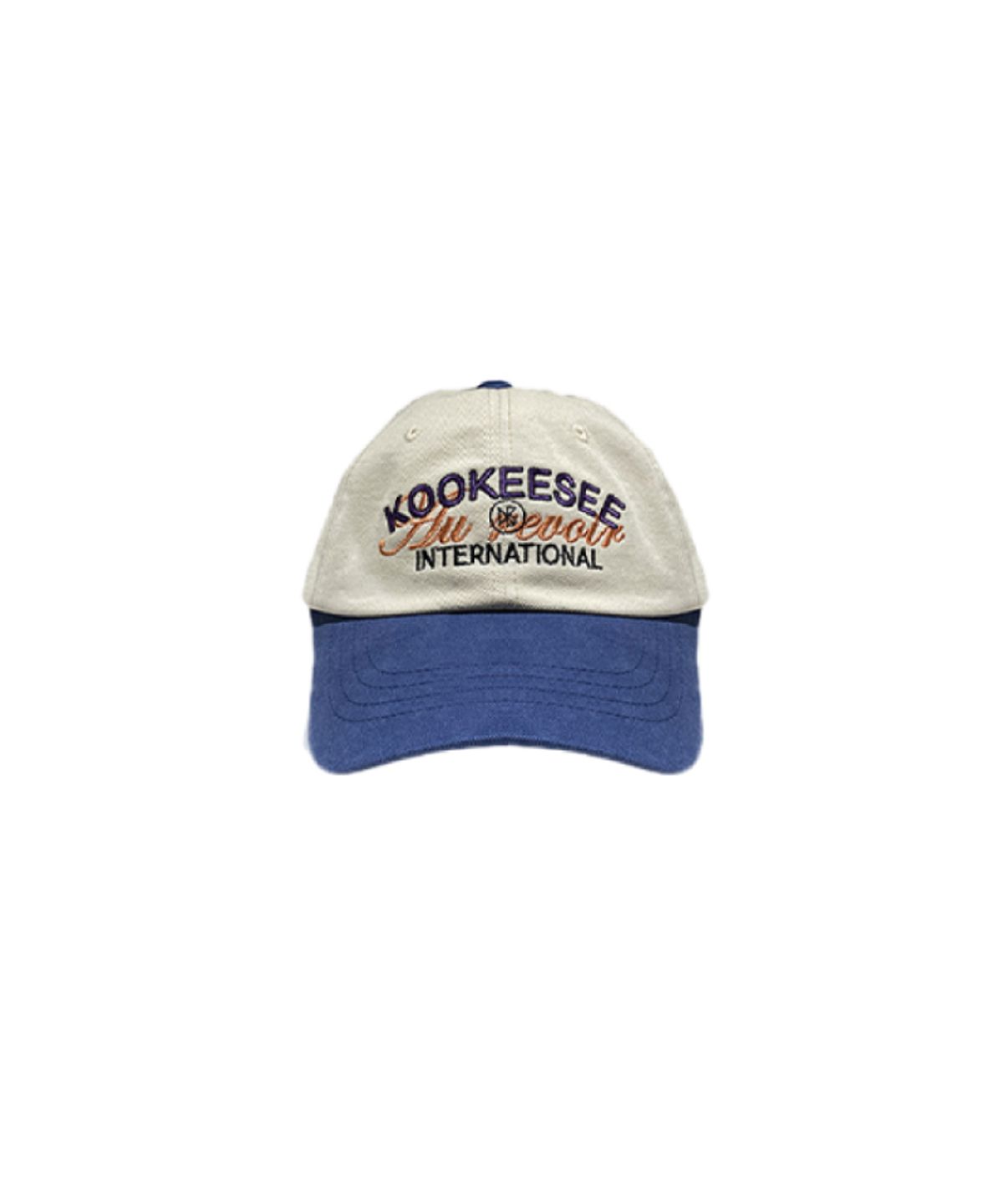 쿠키시(KOOKEESEE) 투톤배색 빈티지 워싱 자수 볼캡  (연베이지/네이비)