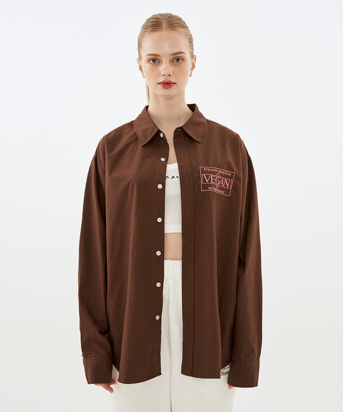 인지액티브(INJIACTIVE) VEGAN OVERSIZED SHIRT 브라운