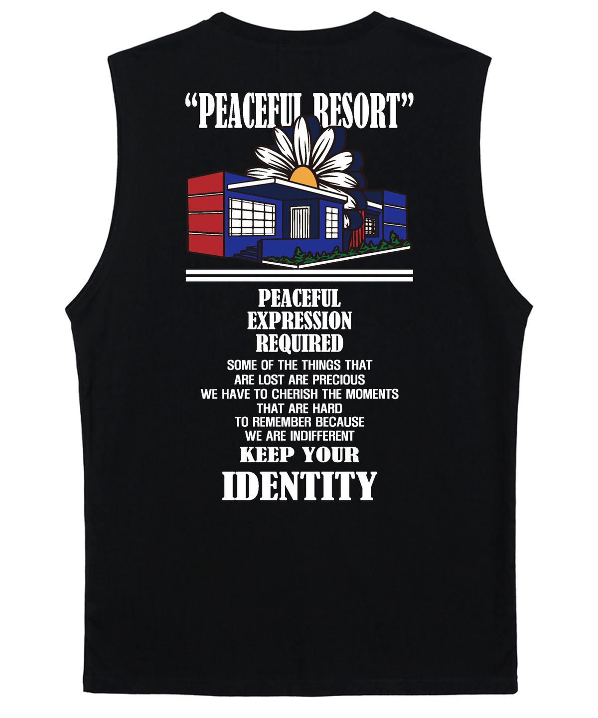 트립션(TRIPSHION) PEACEFUL RESORT GRAPHIC 슬리브리스 - 블랙