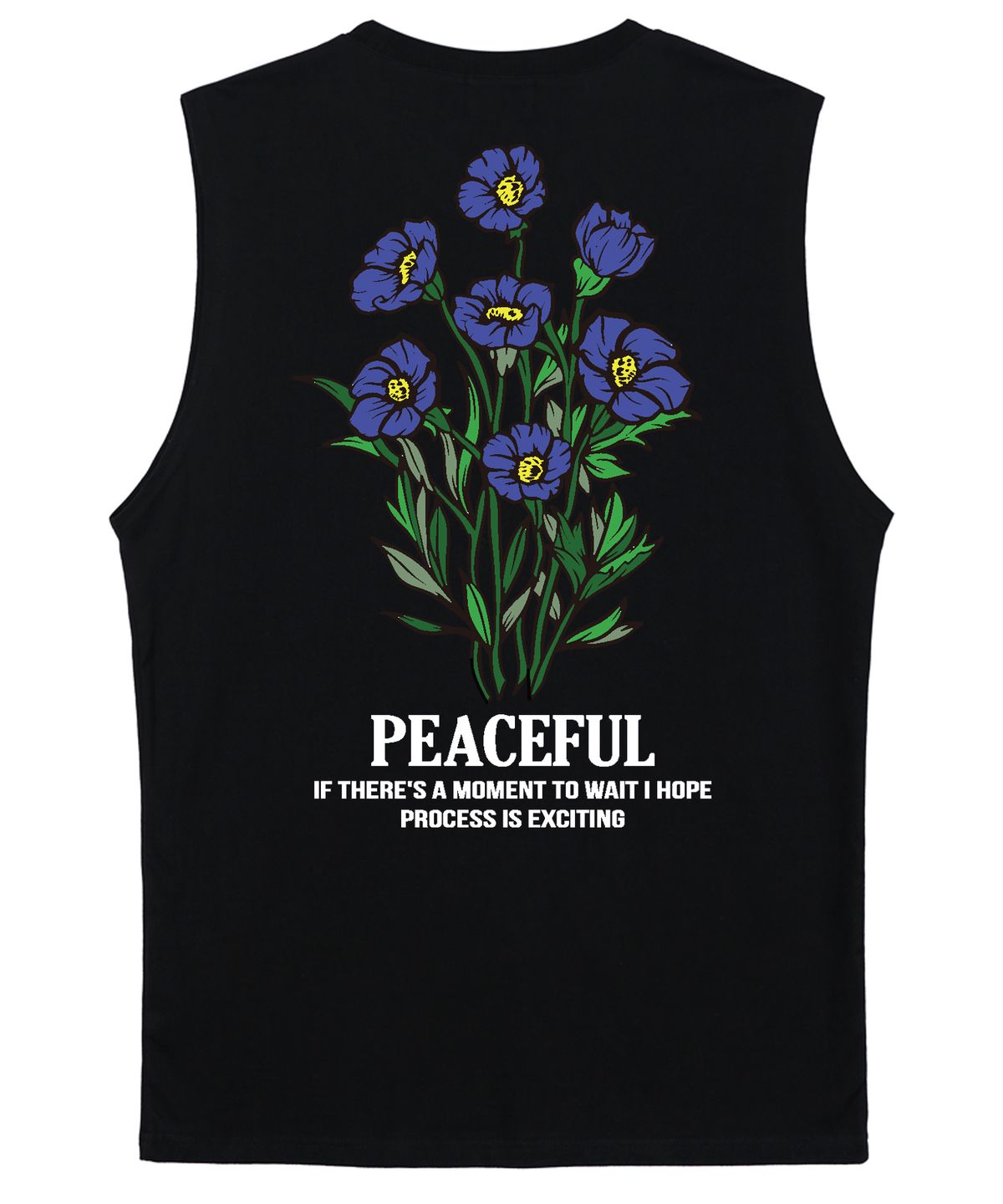 트립션(TRIPSHION) BLUE FLOWER BUNDLE GRAPHIC 슬리브리스 - 블랙