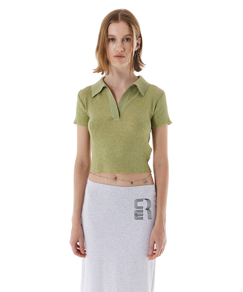 OPEN COLLAR LOGO KNIT / GREEN