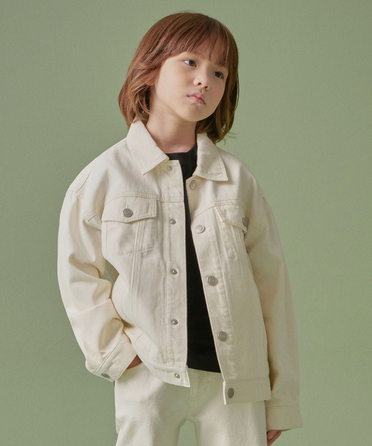 무신사 스탠다드 키즈(MUSINSA STANDARD KIDS) 오버사이즈 데님 트러커 재킷 [크림]