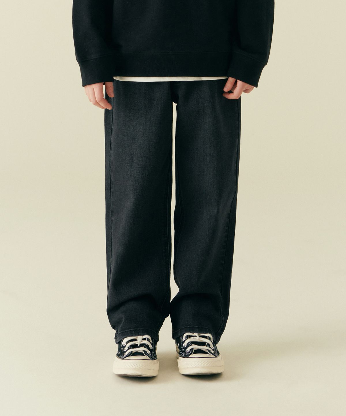 무신사 스탠다드 키즈(MUSINSA STANDARD KIDS) 레귤러 핏 밴딩 데님 팬츠 [워시드 블랙]
