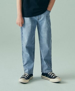 테이퍼드 밴딩 데님 팬츠 [라이트 인디고]