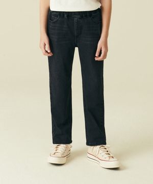 테이퍼드 밴딩 데님 팬츠 [워시드 블랙]