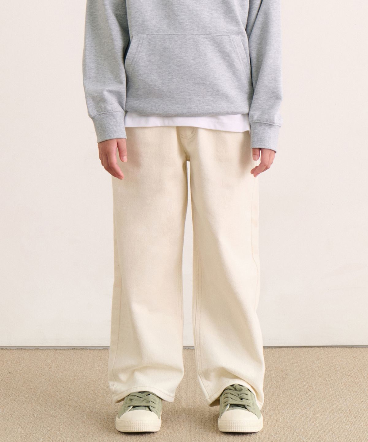 무신사 스탠다드 키즈(MUSINSA STANDARD KIDS) 와이드 데님 팬츠 [크림]