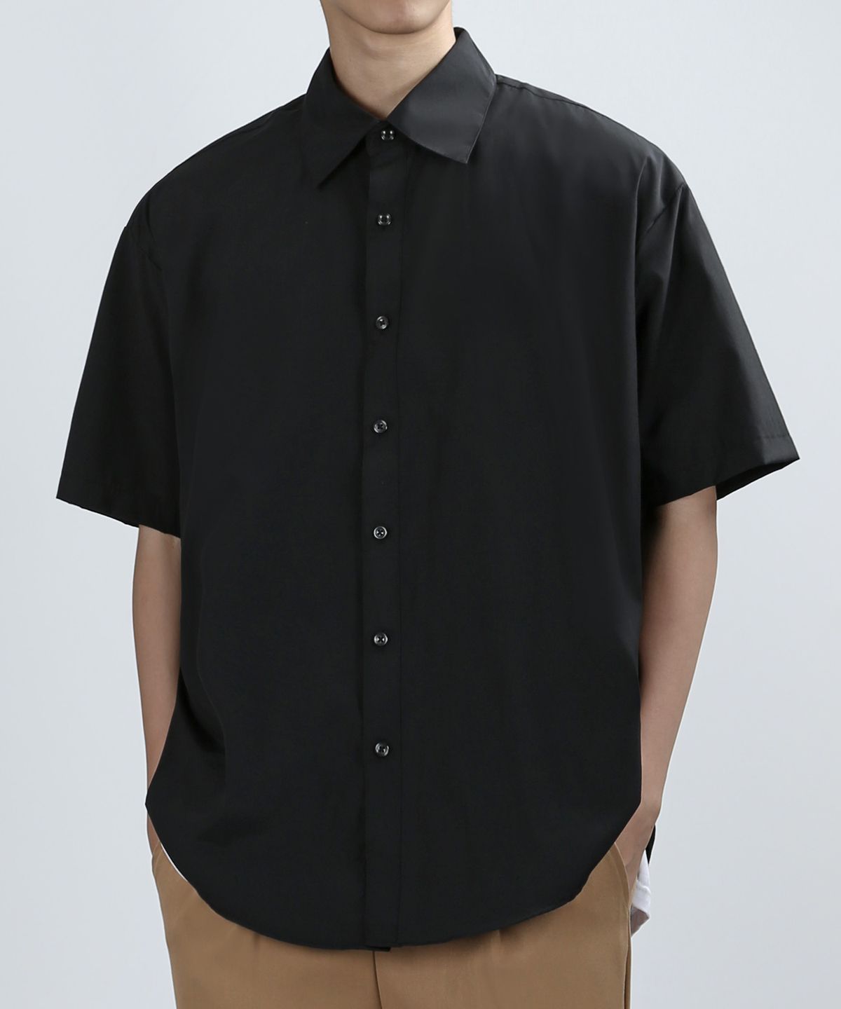 베리베인(VERYVAIN) RUSTLE HALF OVER SHIRTS (BLACK)