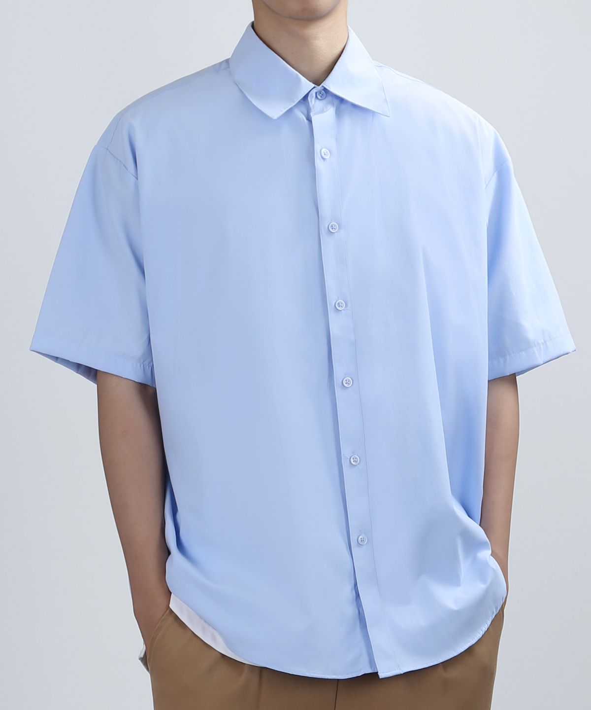 베리베인(VERYVAIN) RUSTLE HALF OVER SHIRTS (SKY BLUE)