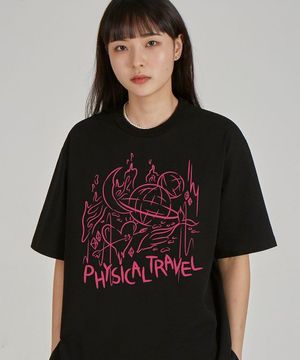 프론트 피지컬 트레블 라운드 넥 15수 면 반팔 티셔츠_블랙