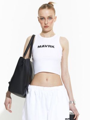 M-로고 크롭 슬리브리스 [화이트]