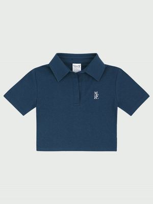 OG 오픈 카라 크롭 티셔츠 [네이비]