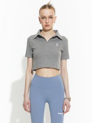 OG 오픈 카라 크롭 티셔츠 [그레이]