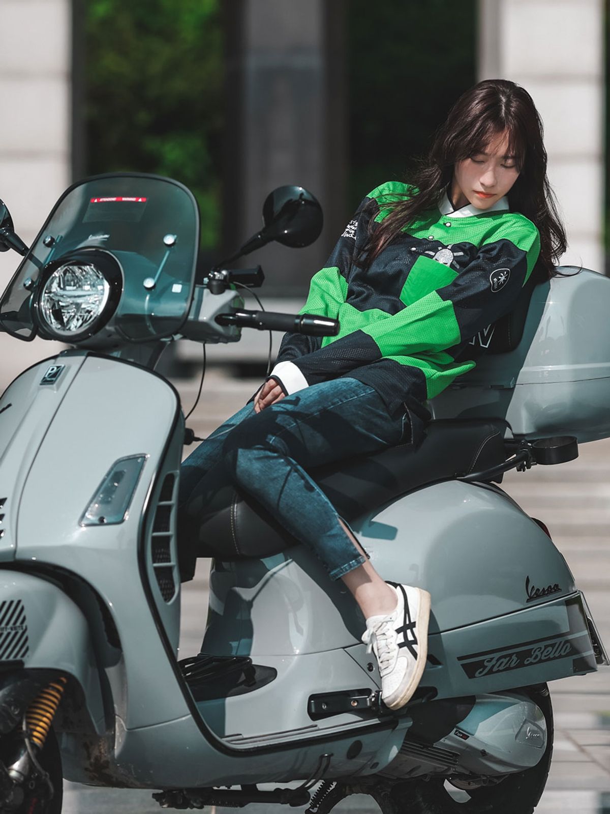 모빈스알(MOVINS.R) VERANO(여름) MESH HENLYNECK TOP GREEN/NAVY