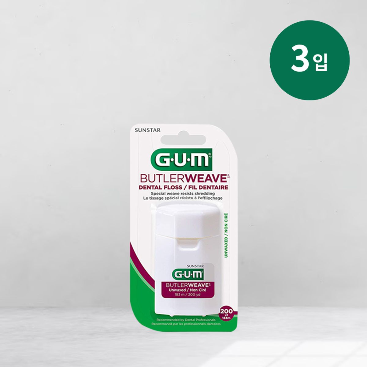 검(GUM) 덴탈 플로스 언왁스위브 치실(183m) 3개입