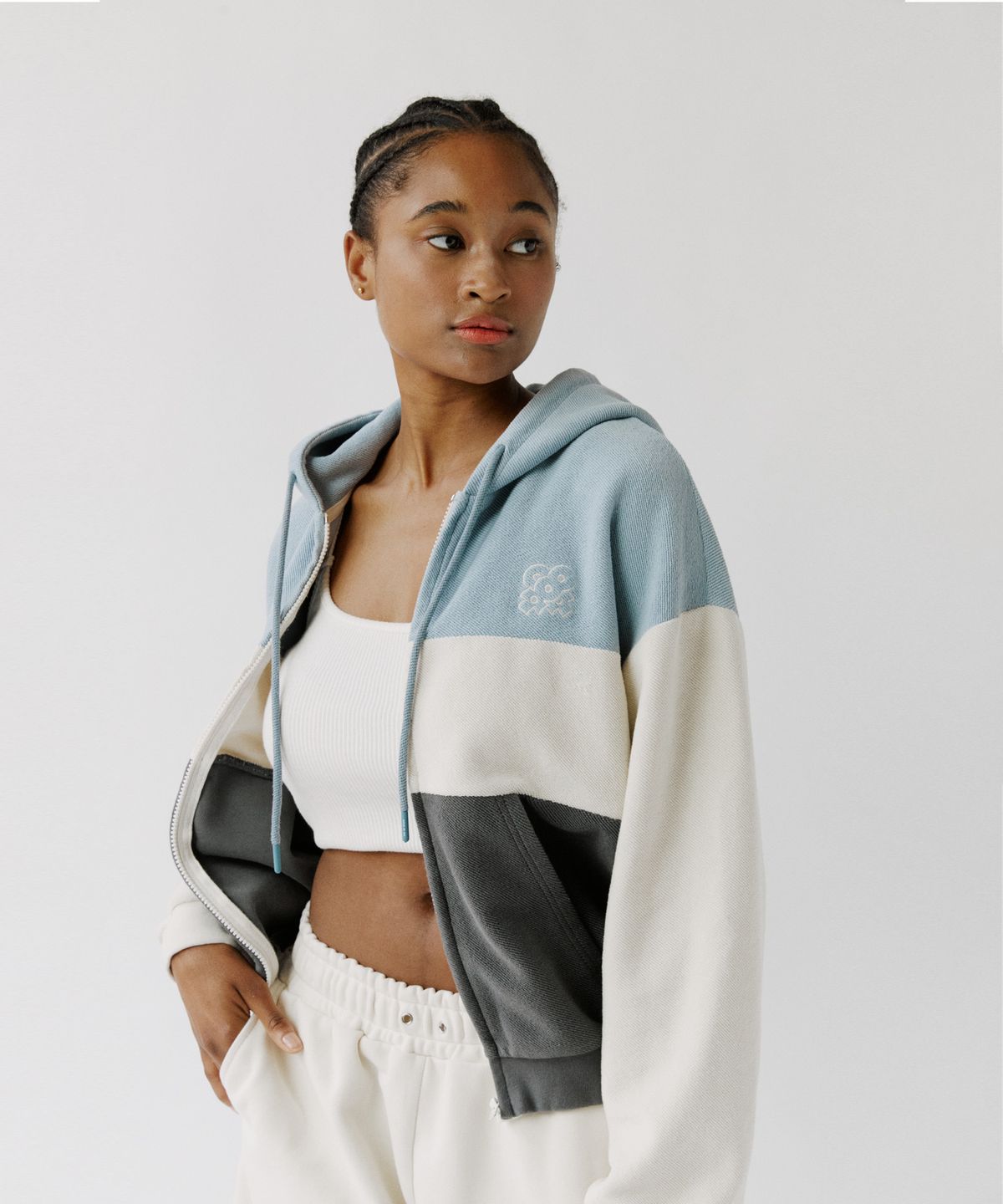 아웃 오브 트렁크(OUT OF TRUNK) Color Block Hoodie Zip Up (Sky blue)