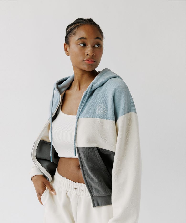 Color Block Hoodie Zip Up (Sky blue)