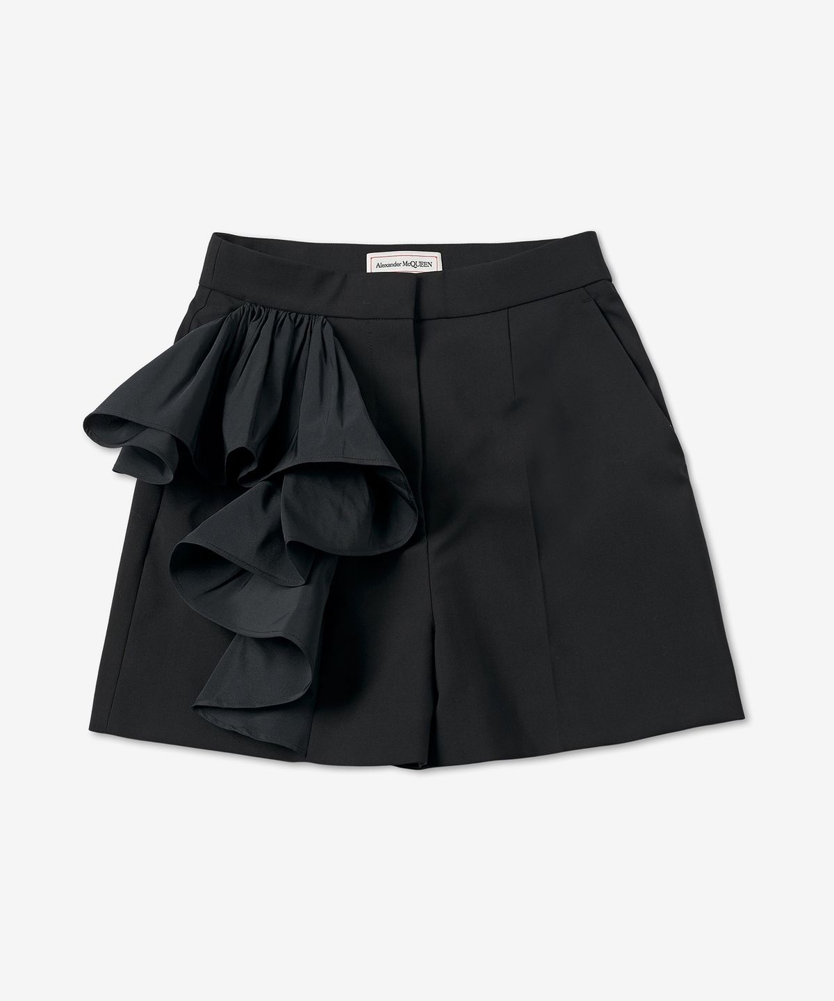 알렉산더 맥퀸(ALEXANDER McQUEEN) 러플 쇼츠 팬츠 - 블랙 / 685462QJACA1000