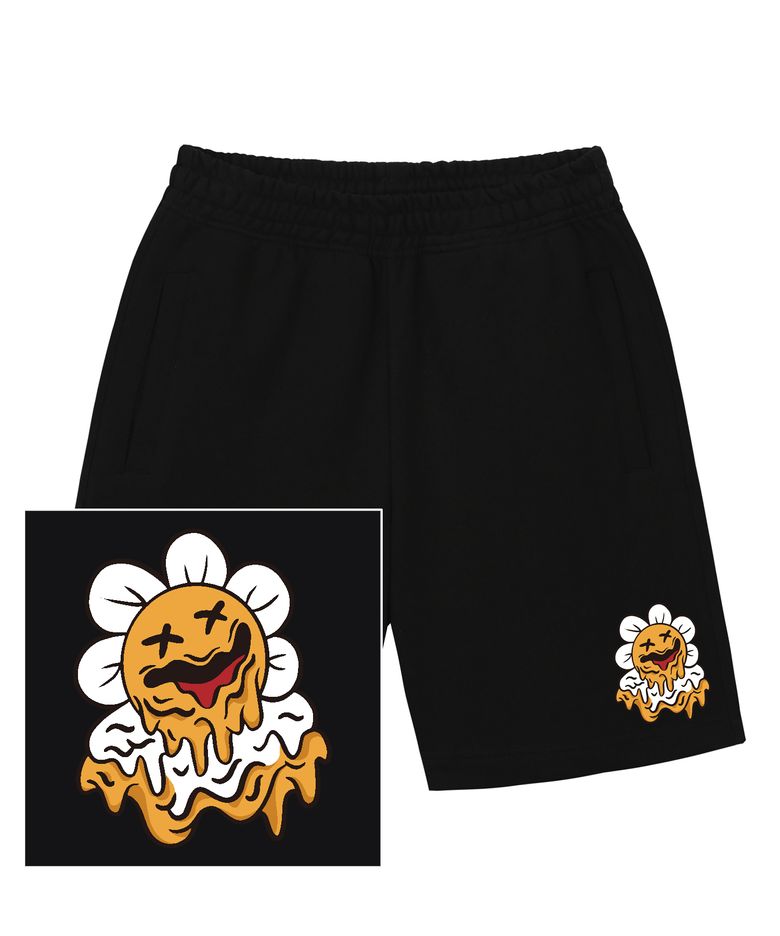 MELTING DAISY LOGO 스웨트 하프 팬츠 - 블랙