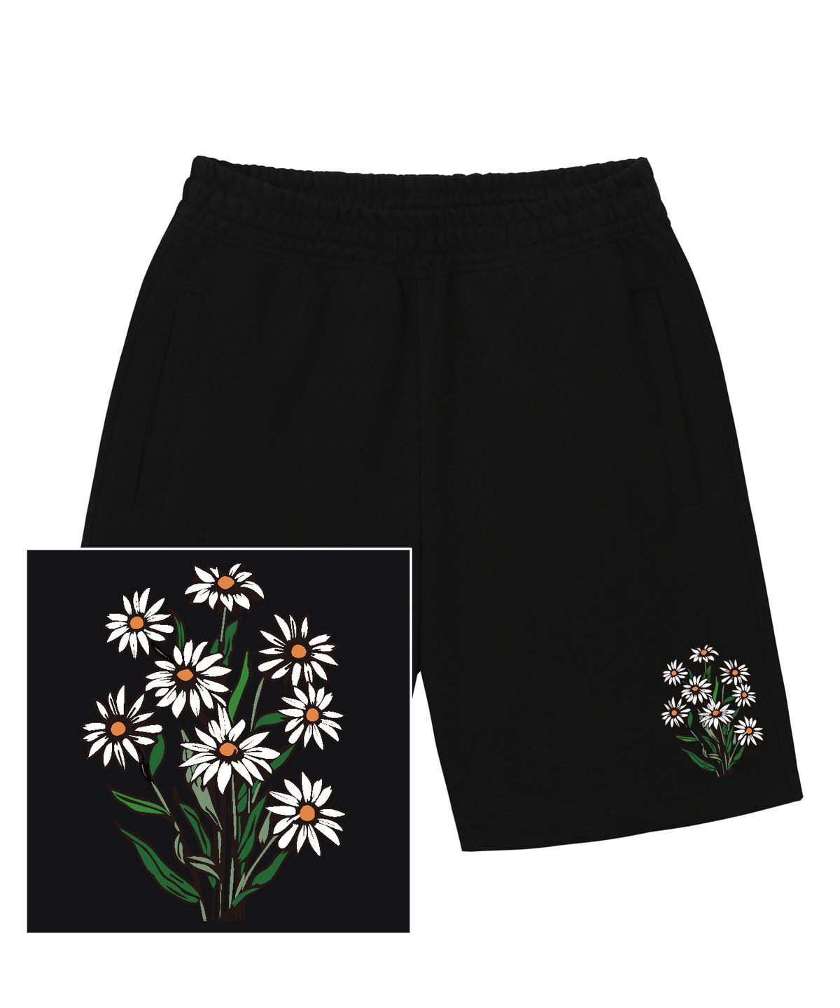 트립션(TRIPSHION) DAISY BUNDLE LOGO 스웨트 하프 팬츠 - 블랙