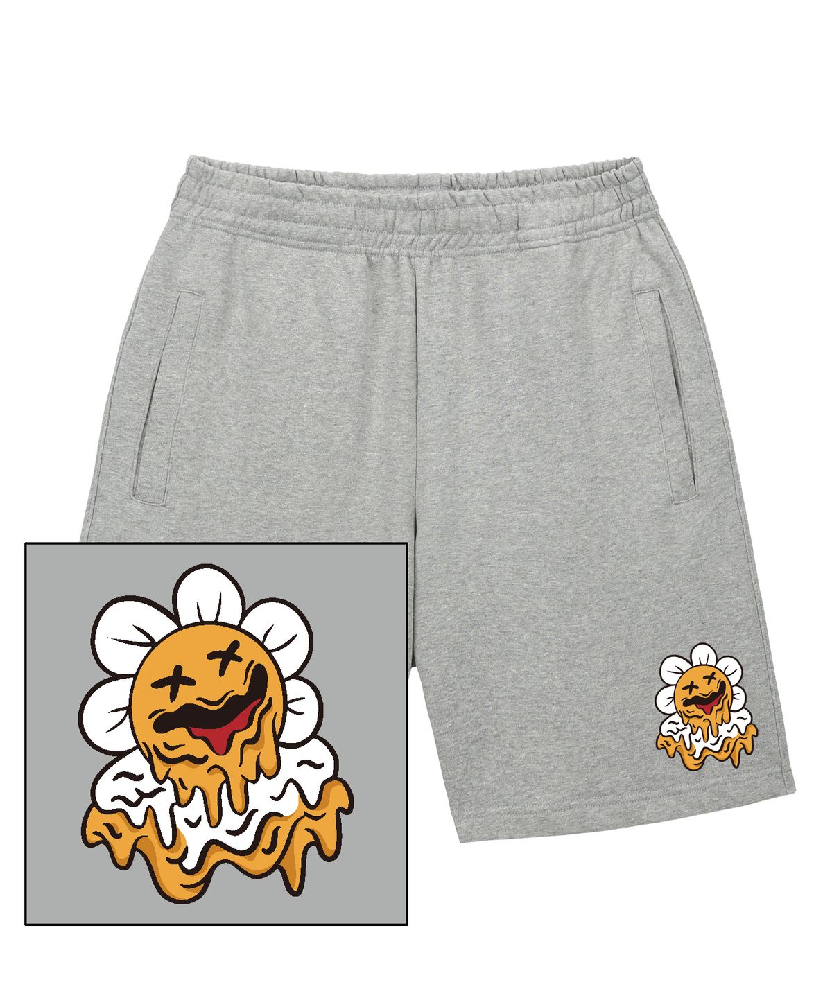 트립션(TRIPSHION) MELTING DAISY LOGO 스웨트 하프 팬츠 - 그레이