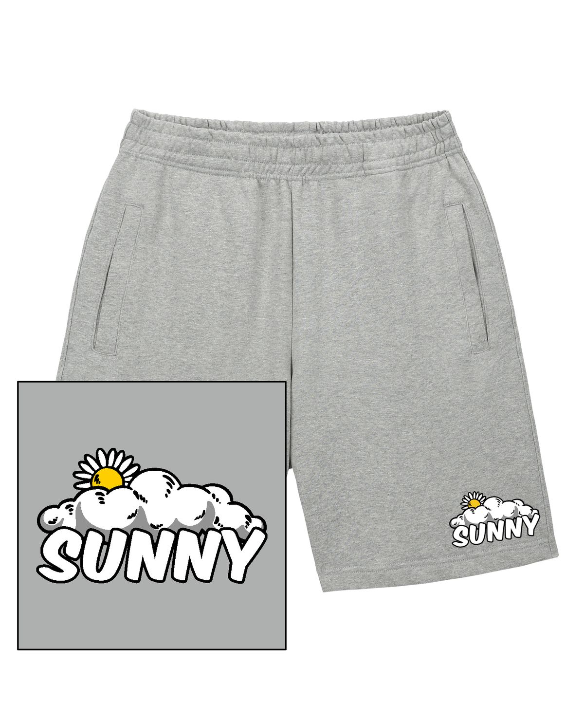 트립션(TRIPSHION) SUNNY&CLOUD LOGO 스웨트 하프 팬츠 - 그레이