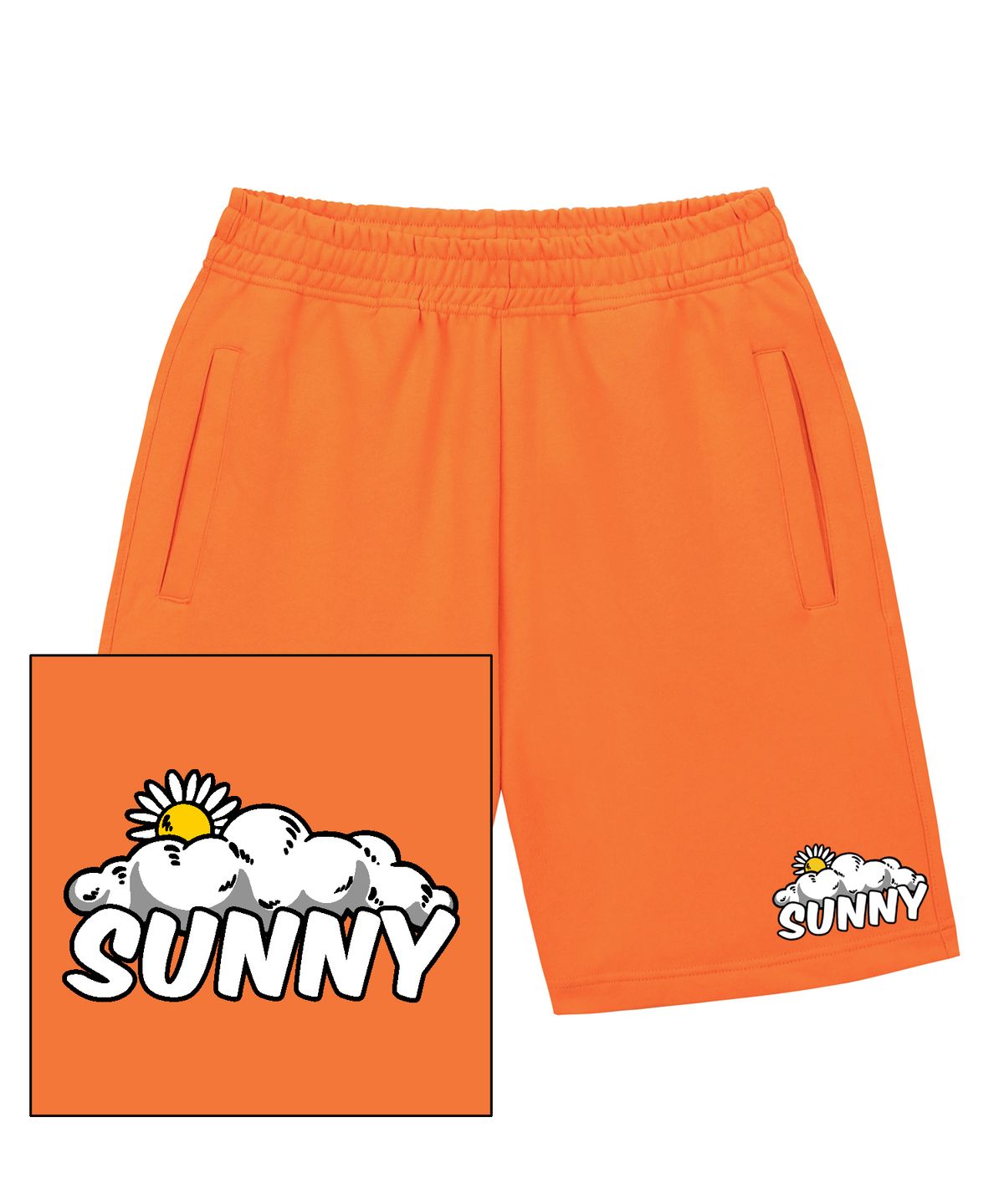 트립션(TRIPSHION) SUNNY&CLOUD LOGO 스웨트 하프 팬츠 - 오렌지