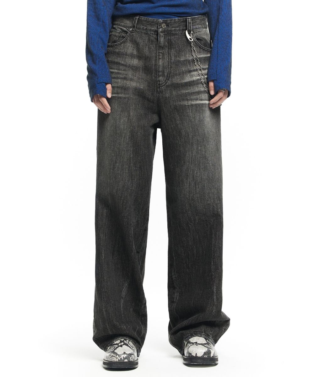 MUSINSA | MAISON MINED CRACK BRUSH WIDE DENIM PANTS BLACK
