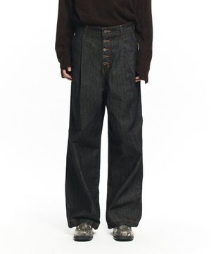 BUTTON FLY WIDE DENIM PANTS INDIGO