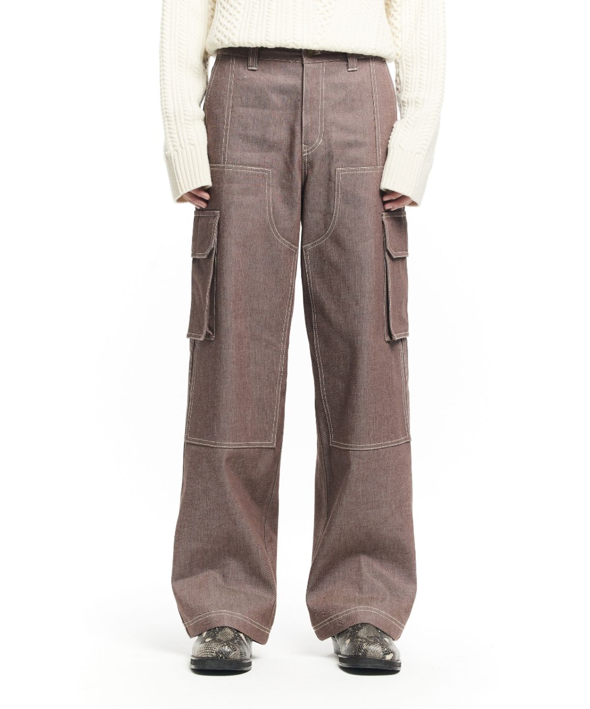 메종미네드(MAISON MINED) OBLIQUE CARPENTER WIDE PANTS BROWN