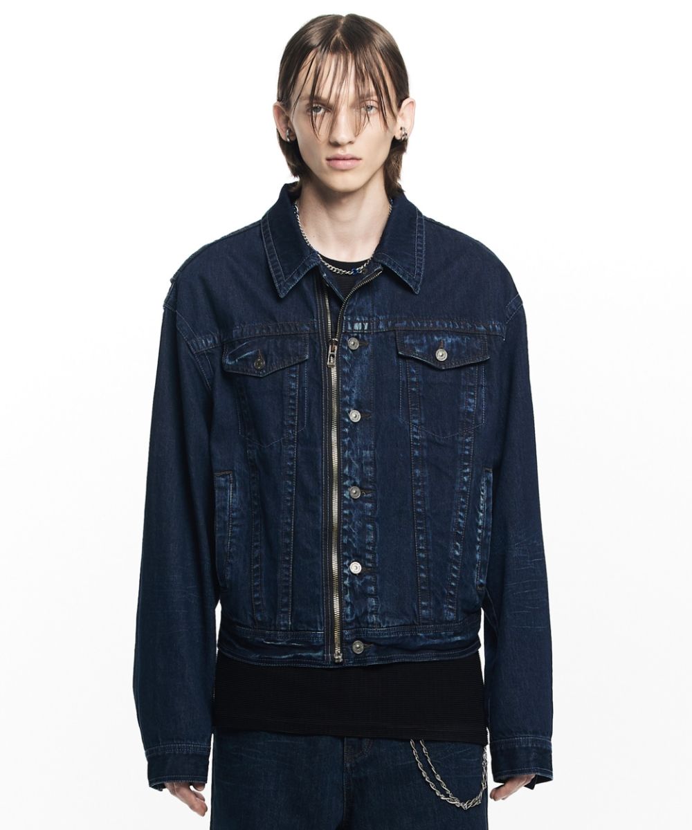 【MAISON MINED】22FW★ ONE SIDE ZIPPER DENIM JACKET MUSINSA | MAISON MINED ONE SIDE ZIPPER DENIM JACKET D/INDIGO