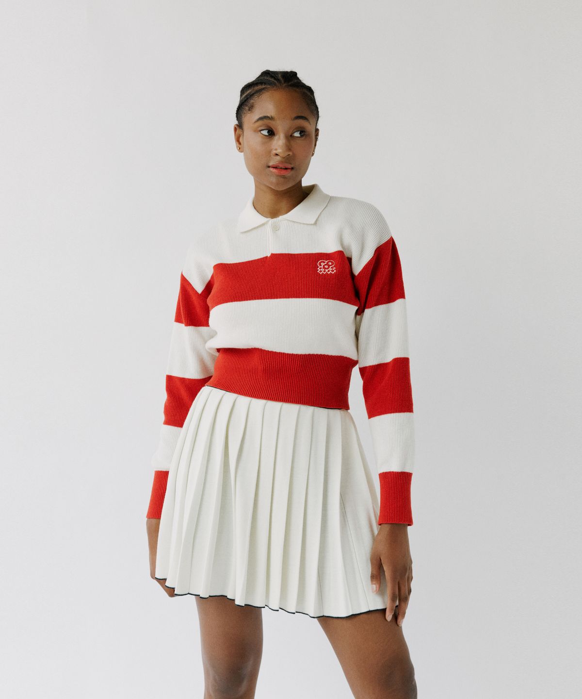 아웃 오브 트렁크(OUT OF TRUNK) Stripe Collar knit Red (Women)
