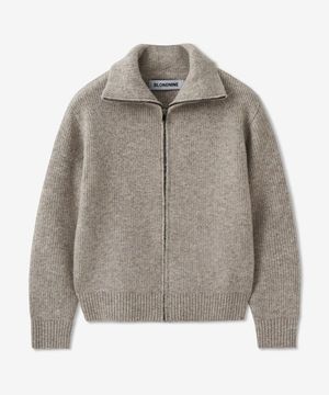 하이넥 울 블랜디드 리브 니트 집업 _라이트오트밀