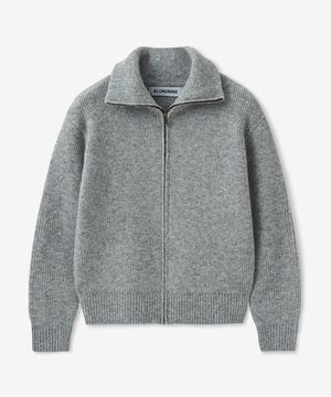 하이넥 울 블랜디드 리브 니트 집업 _그레이