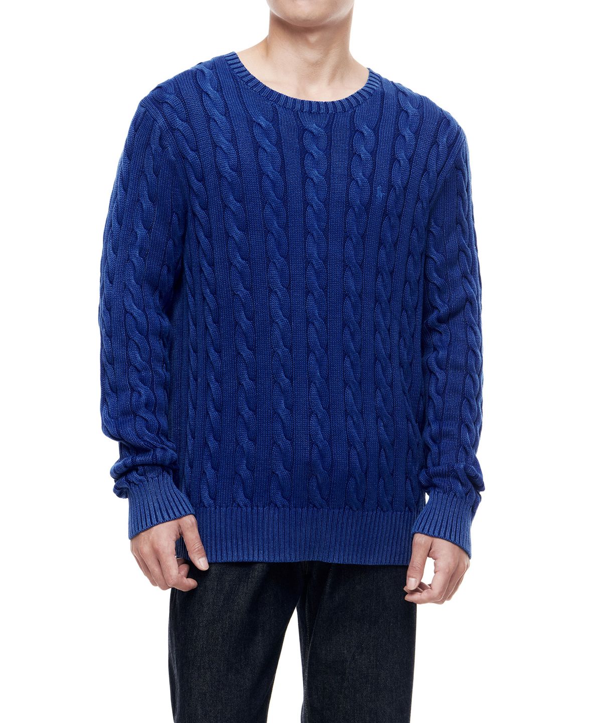 폴로 랄프 로렌(POLO RALPH LAUREN) 가먼트 다이 케이블 니트 코튼 스웨터 - 블루