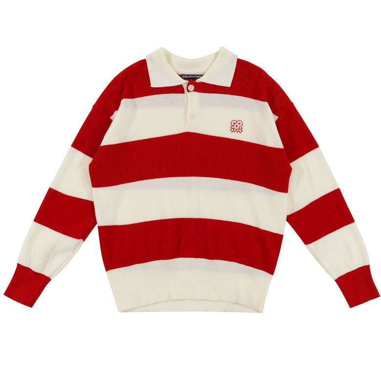 Stripe Collar knit Red (Men)