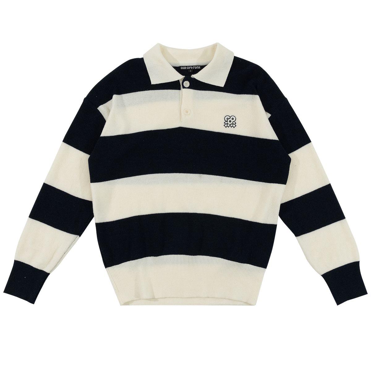 아웃 오브 트렁크(OUT OF TRUNK) Stripe Collar knit Navy (Men)